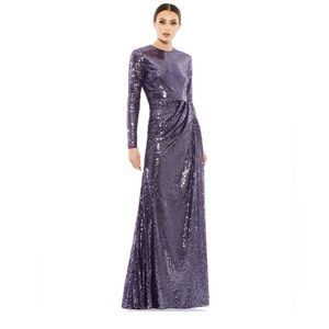 Mac Duggal Shimmering Purple Long Sleeve Gown